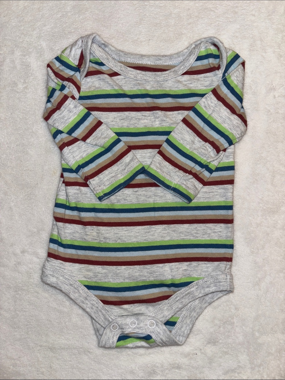 (3 for $10) George Striped Long-Sleeve Baby One-Piece in Gray with Multicolor